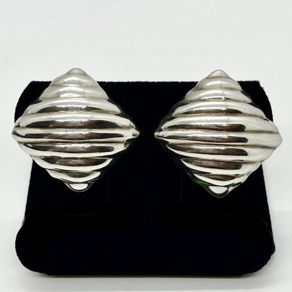 Vintage Mexico Taxco Sterling Silver 925 Modernist Clip On Earrings Mother's Day - Picture 1 of 7